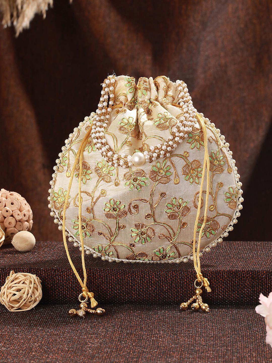 

Jazz and Sizzle Embroidered Potli Clutch, Green