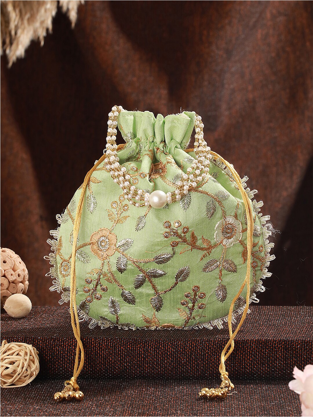 

Jazz and Sizzle Embroidered Potli, Green