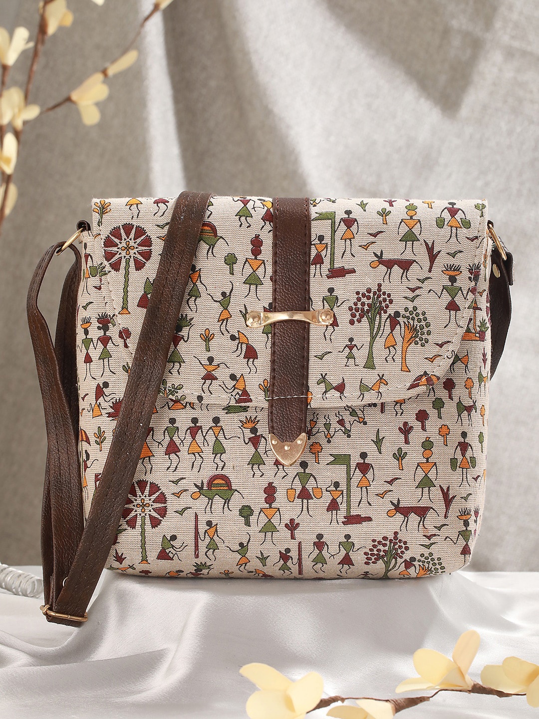 

Jazz and Sizzle Ethnic Motifs Printed Shopper Sling Bag, White