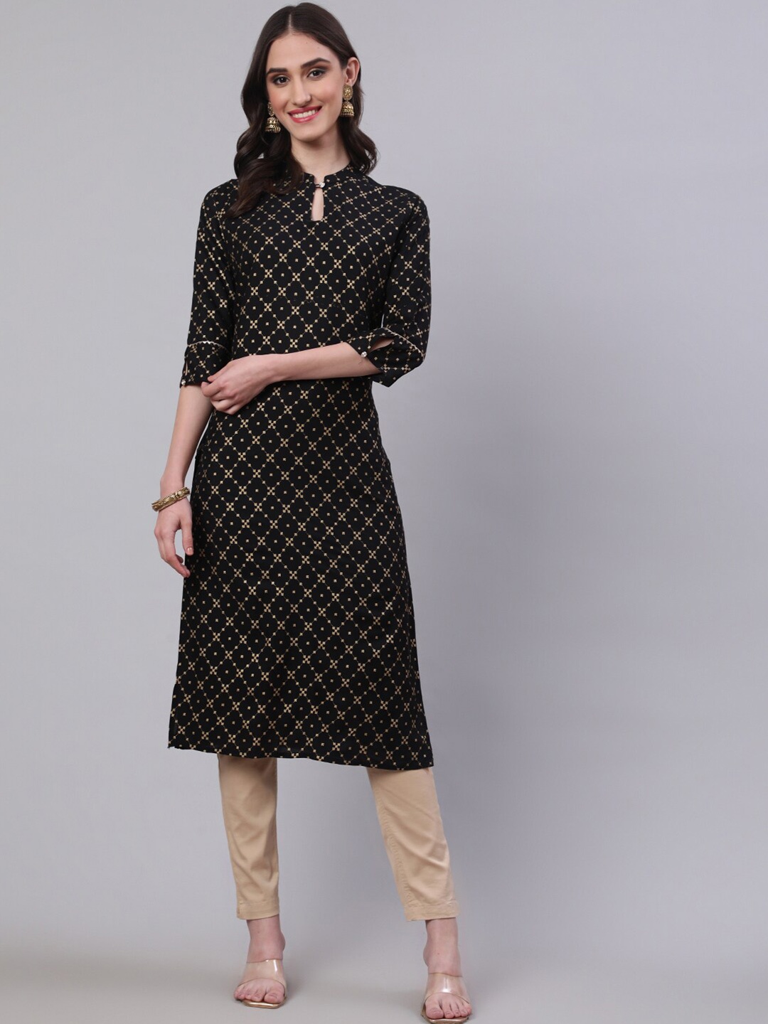 

SAK JAIPUR Ethnic Motifs Printed Kurta, Black