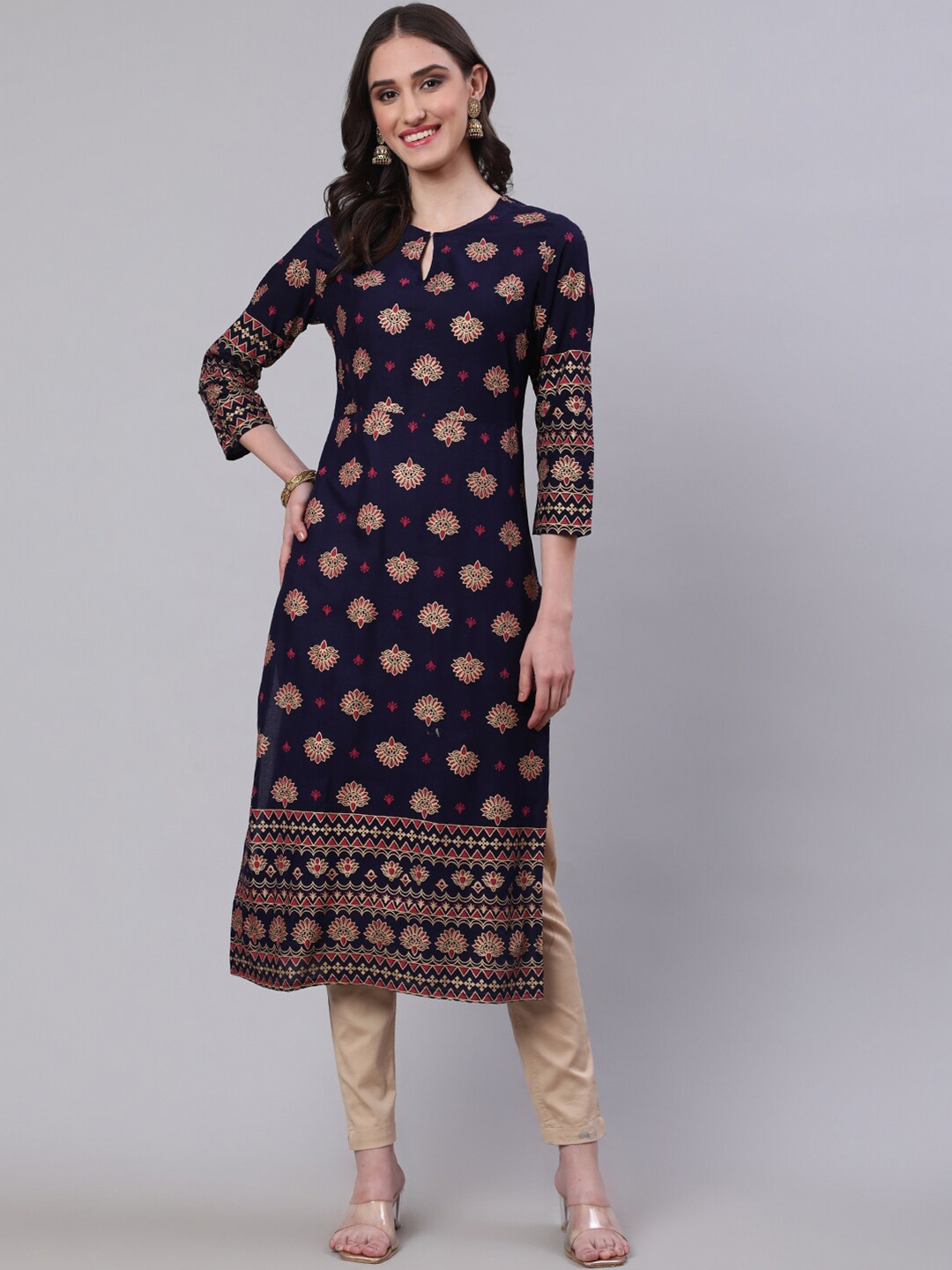 

SAK JAIPUR Ethnic Motifs Printed Kurta, Blue