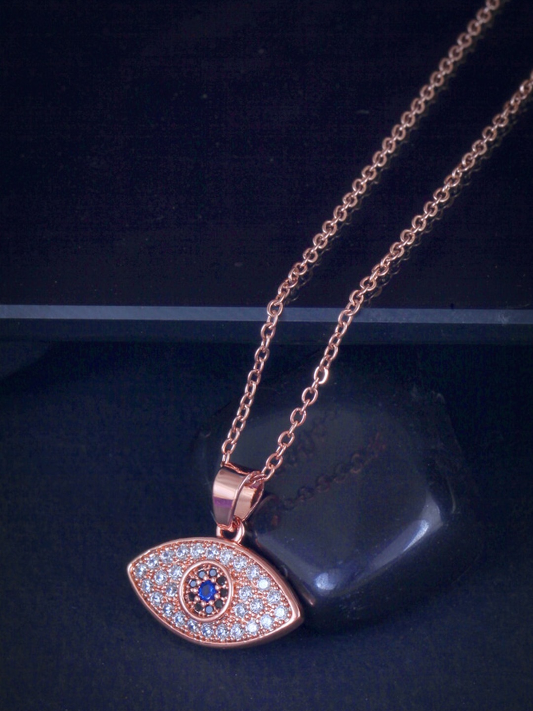 

MEENAZ Rose Gold-Plated CZ-Studded Pendant With Chain