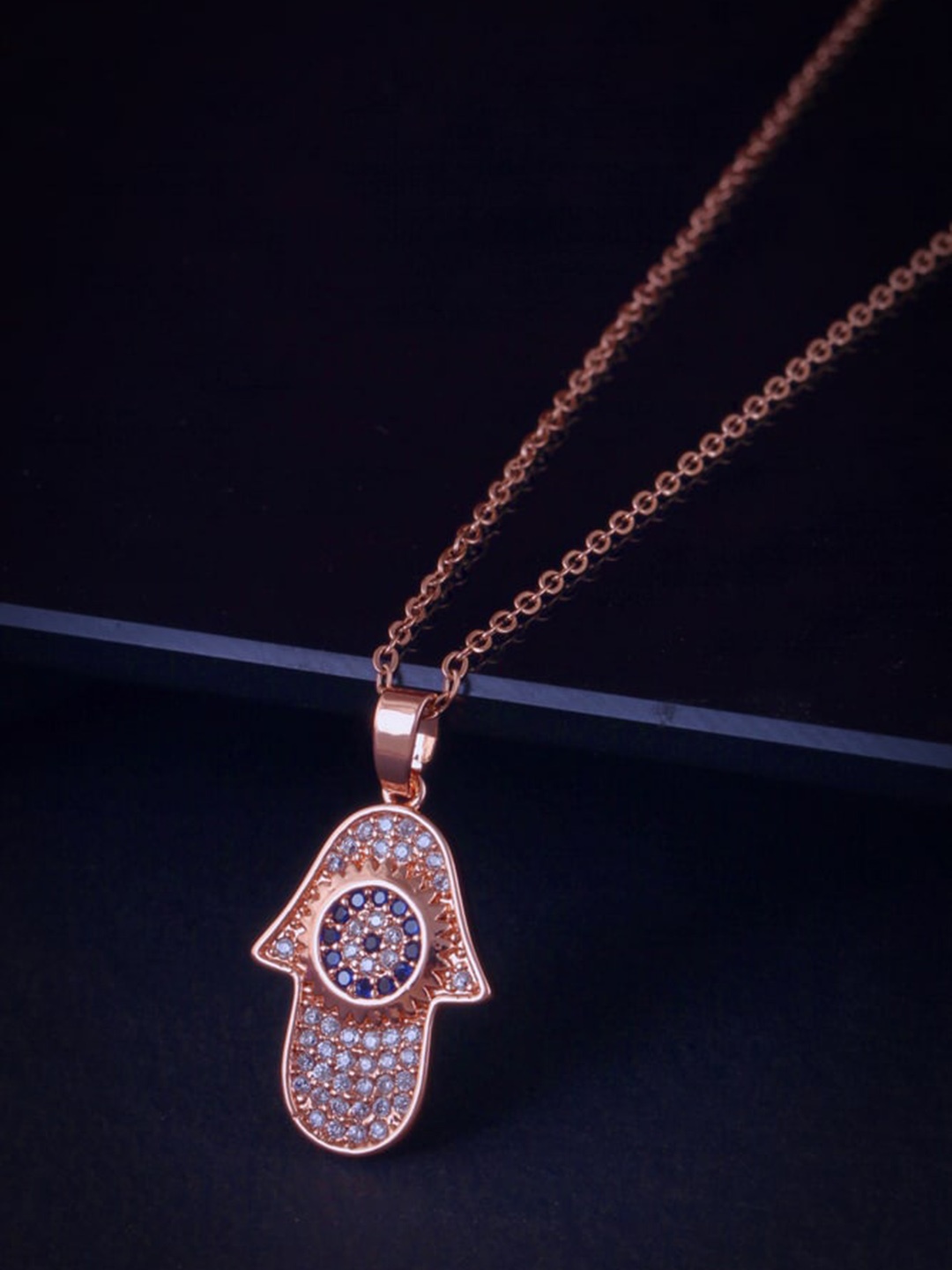 

MEENAZ Rose Gold-Plated CZ-Studded Pendant With Chain