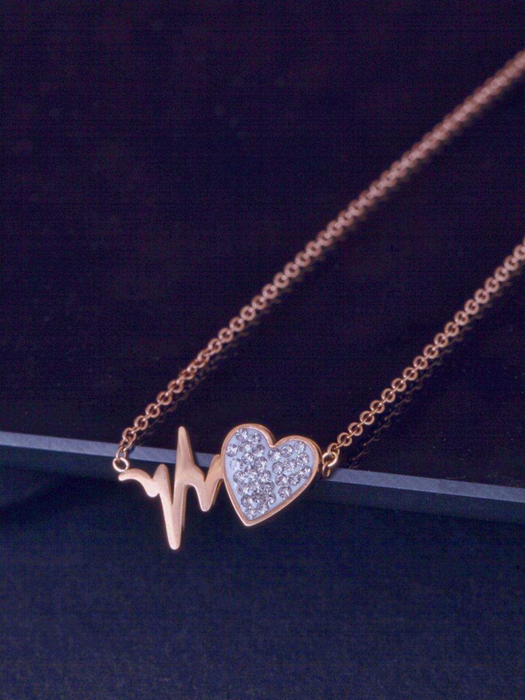 

MEENAZ Rose Gold-Plated CZ-Studded Pendant With Chain
