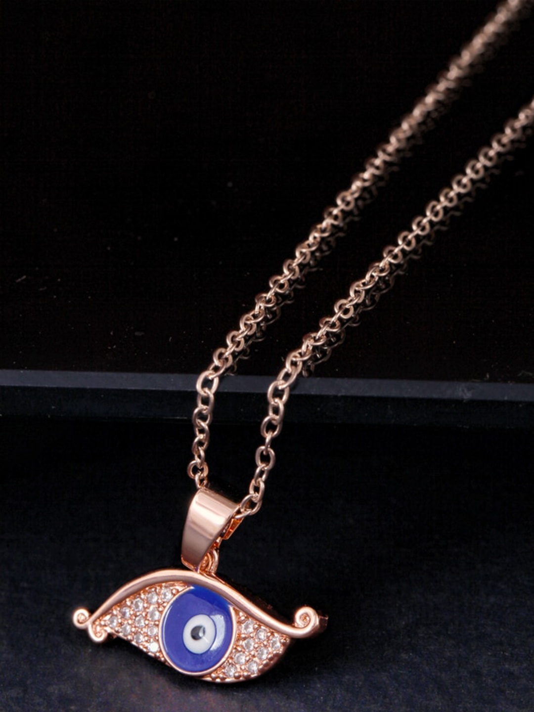 

MEENAZ Rose Gold-Plated CZ-Studded Pendant With Chain