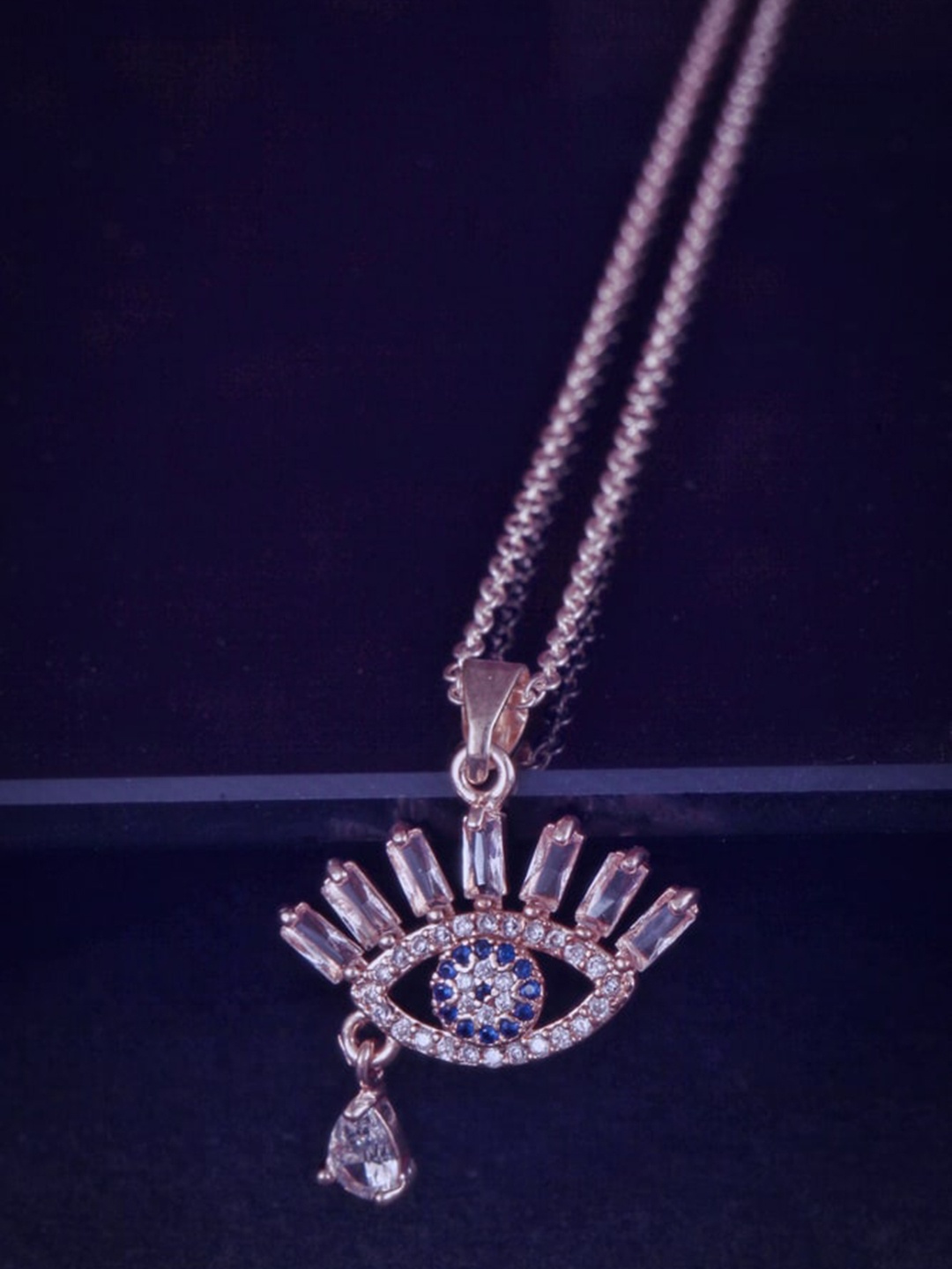 

MEENAZ Rose Gold-Plated CZ-Studded Pendant With Chain