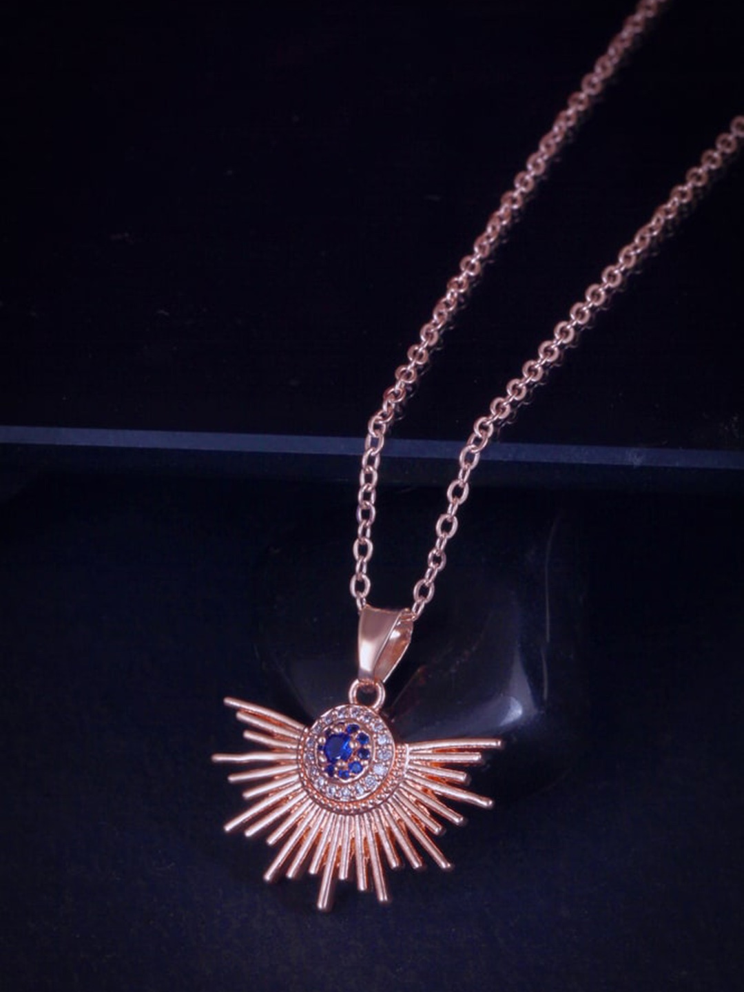 

MEENAZ Rose Gold-Plated Evil Eye CZ-Studded Pendant With Chain