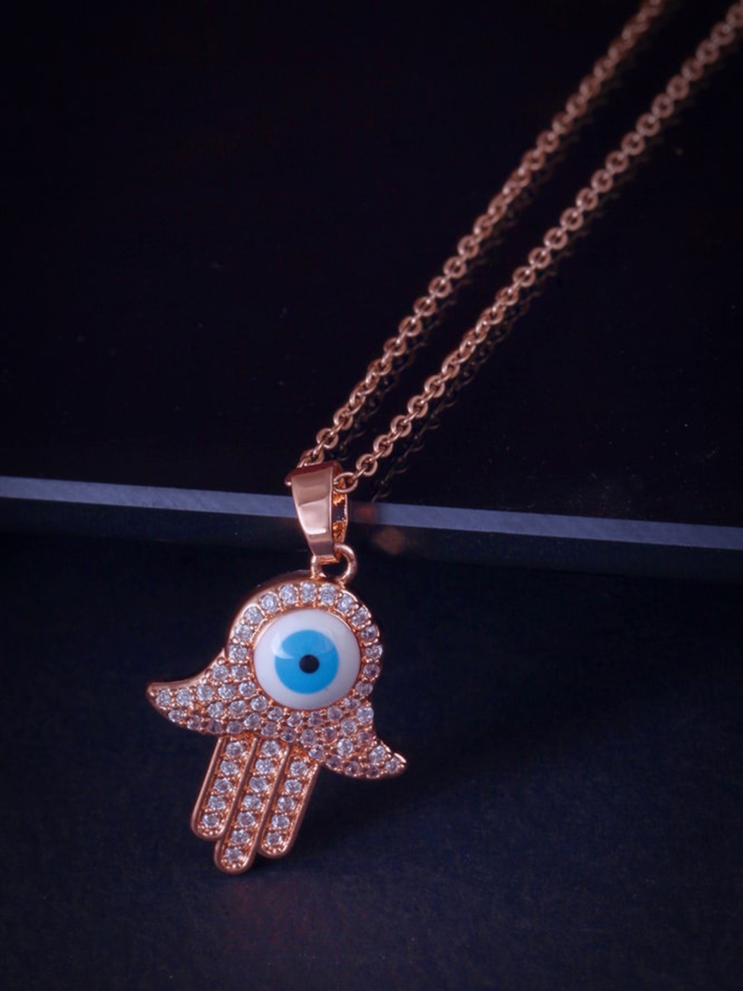 

MEENAZ Rose Gold-Plated CZ-Studded Pendant With Chain