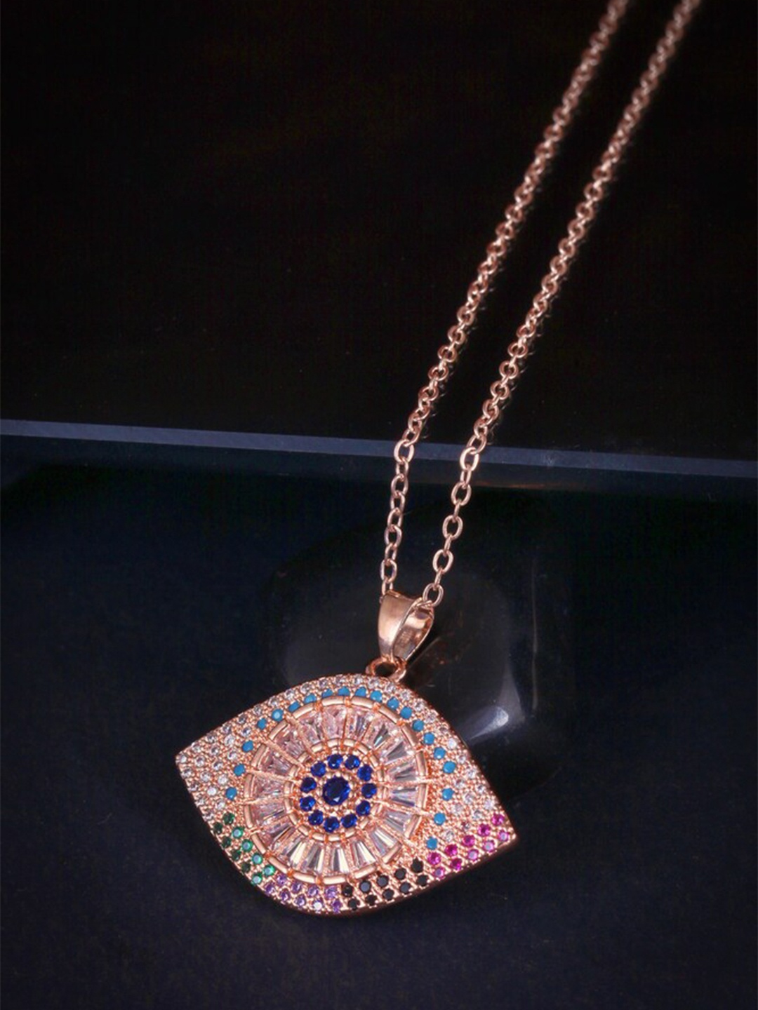 

MEENAZ Rose Gold-Plated American Diamond-Studded Antique Necklace