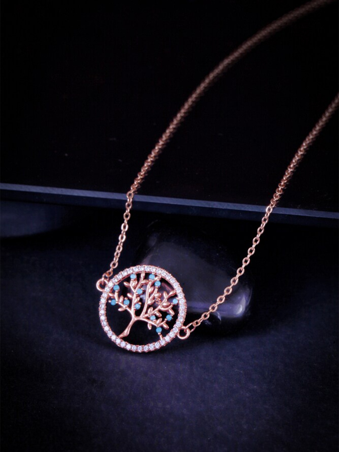 

MEENAZ Rose Gold Plated American Diamond Studded Necklace