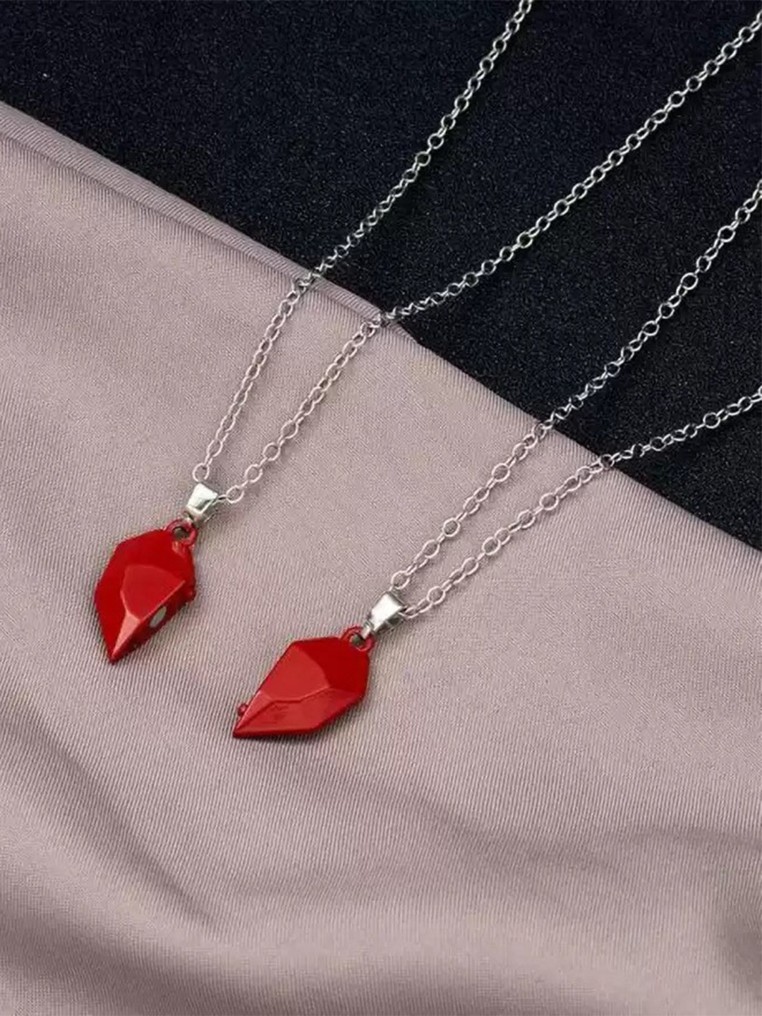 

MEENAZ Set Of 2 Silver-Plated Magnetic Couple Pendants With Chains