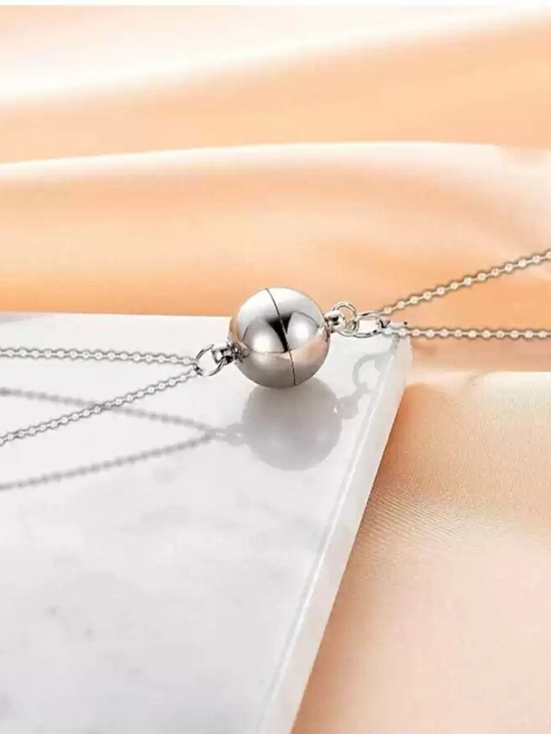 

MEENAZ Unisex Set Of 2 Silver-Plated Couples magnetic Pendant With Chain
