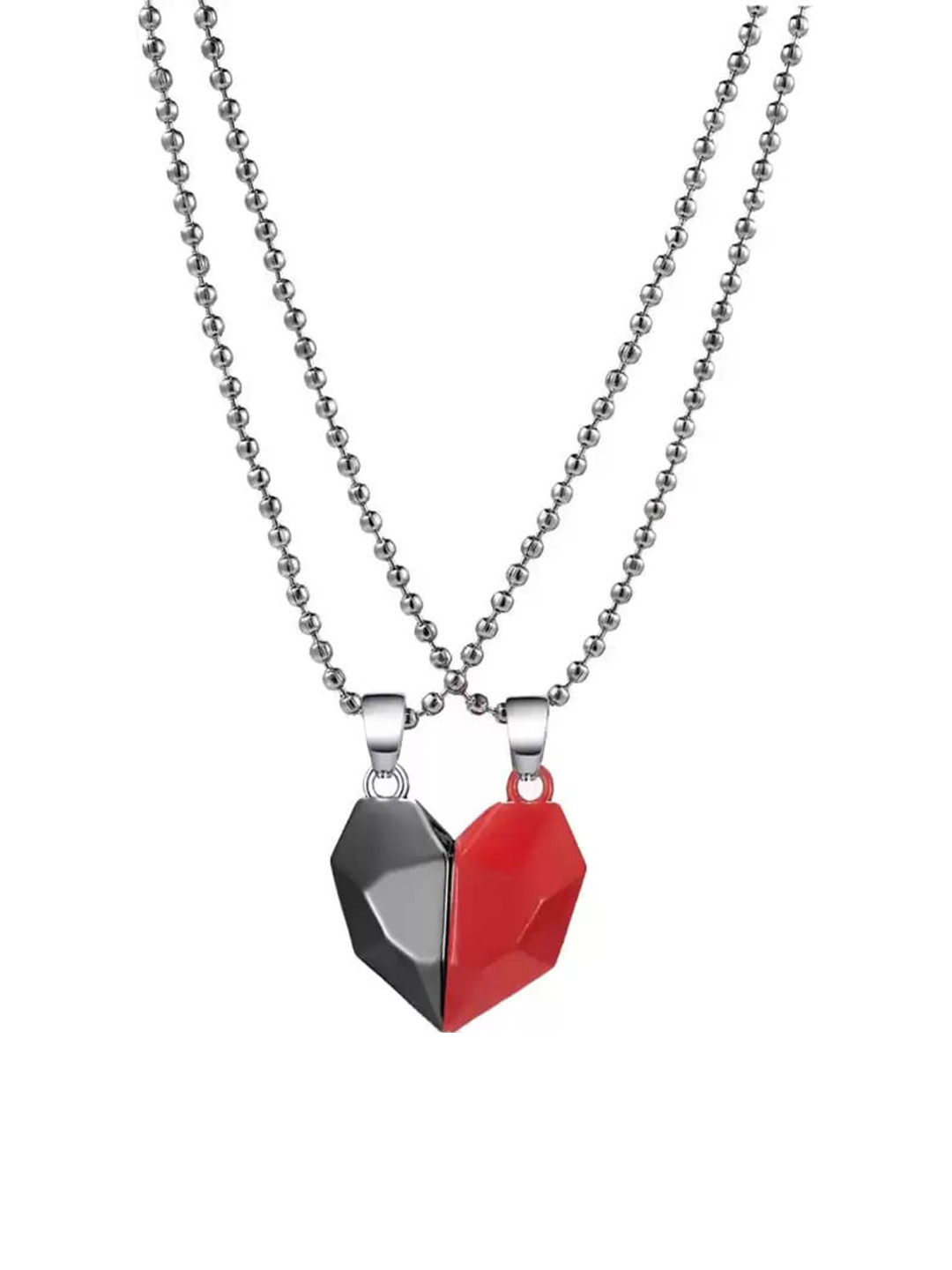 

MEENAZ Set Of 2 Silver-Plated Couples magnetic Pendant With Chain