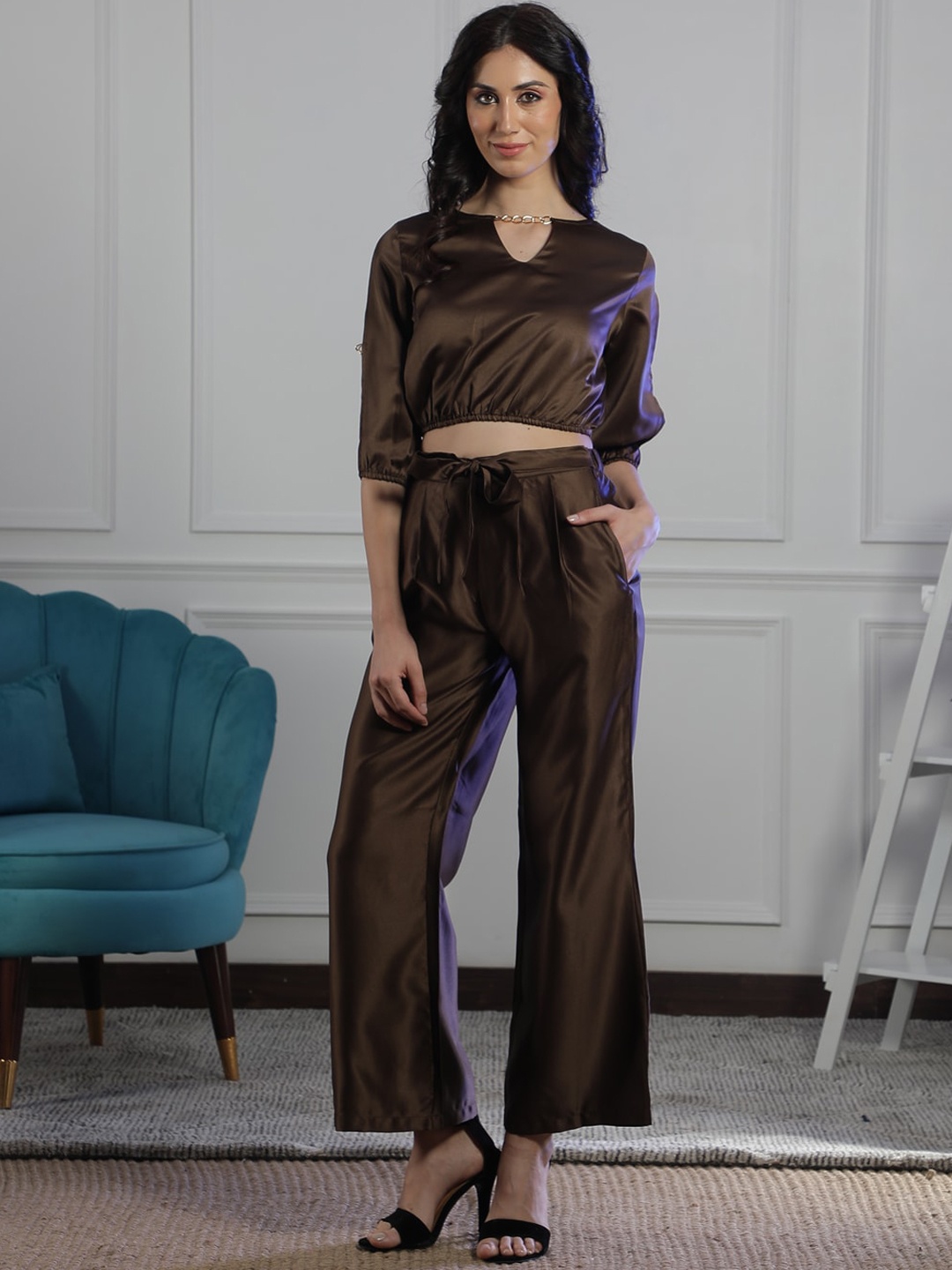 

NEUDIS Crop Top & Trouser Co-Ords, Brown