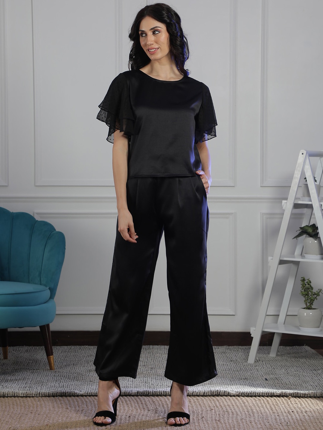 

NEUDIS Flared Sleeve Top & Trouser Co-Ords, Black