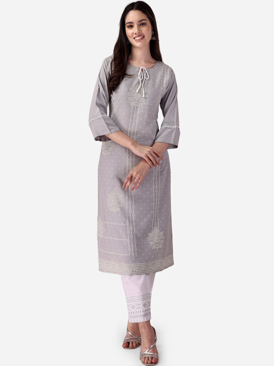 

STYLE SAMSARA Ethnic Motifs Printed Straight Kurta With Trousers, Grey