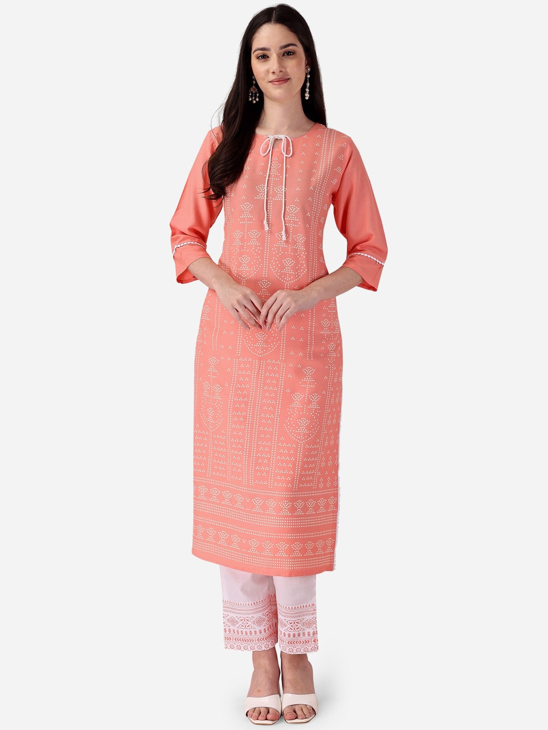 

STYLE SAMSARA Bandhani Printed Straight Kurta With Trousers, Pink