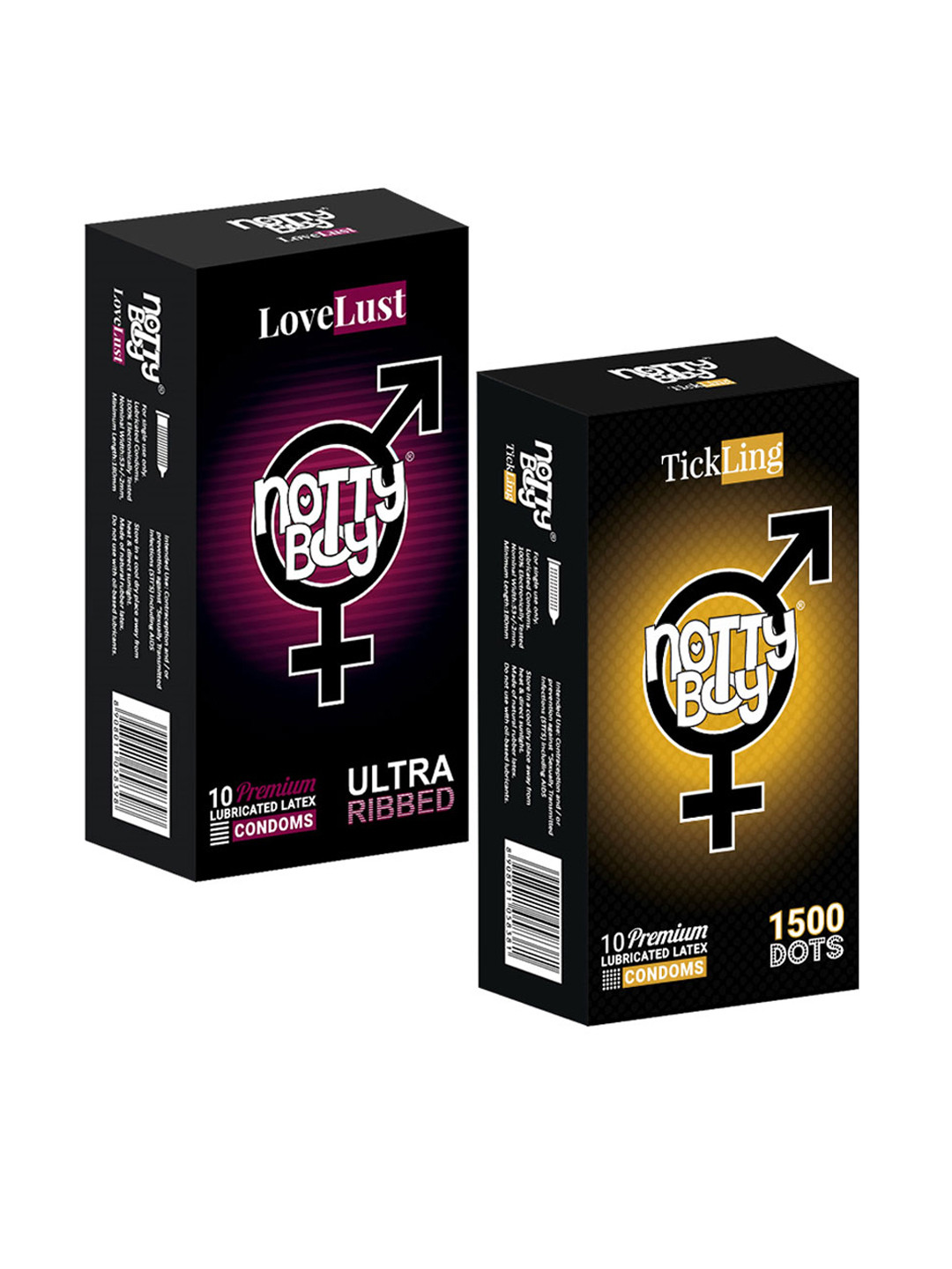 

noTTy Boy Men Set of 1500 Dots & Ultra Ribbed Lubricated Condoms - 10 pcs each, Yellow