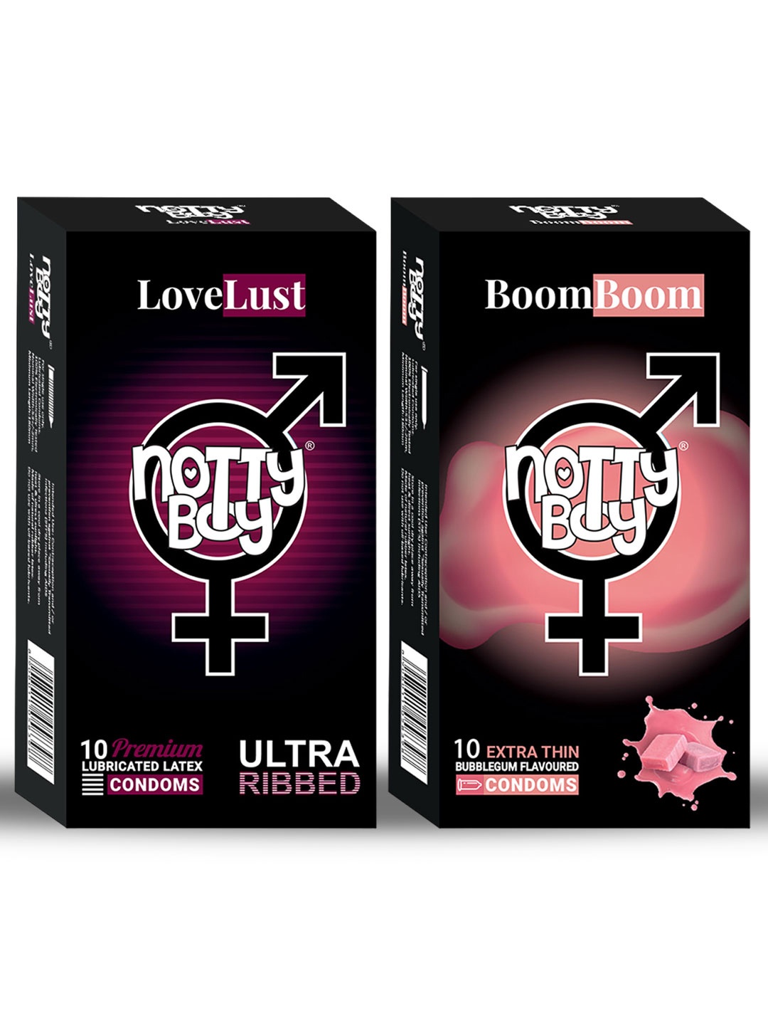 

noTTy Boy Men Set of LoveLust & BoomBoom Lubricated Condoms - 10 Pcs each, Pink