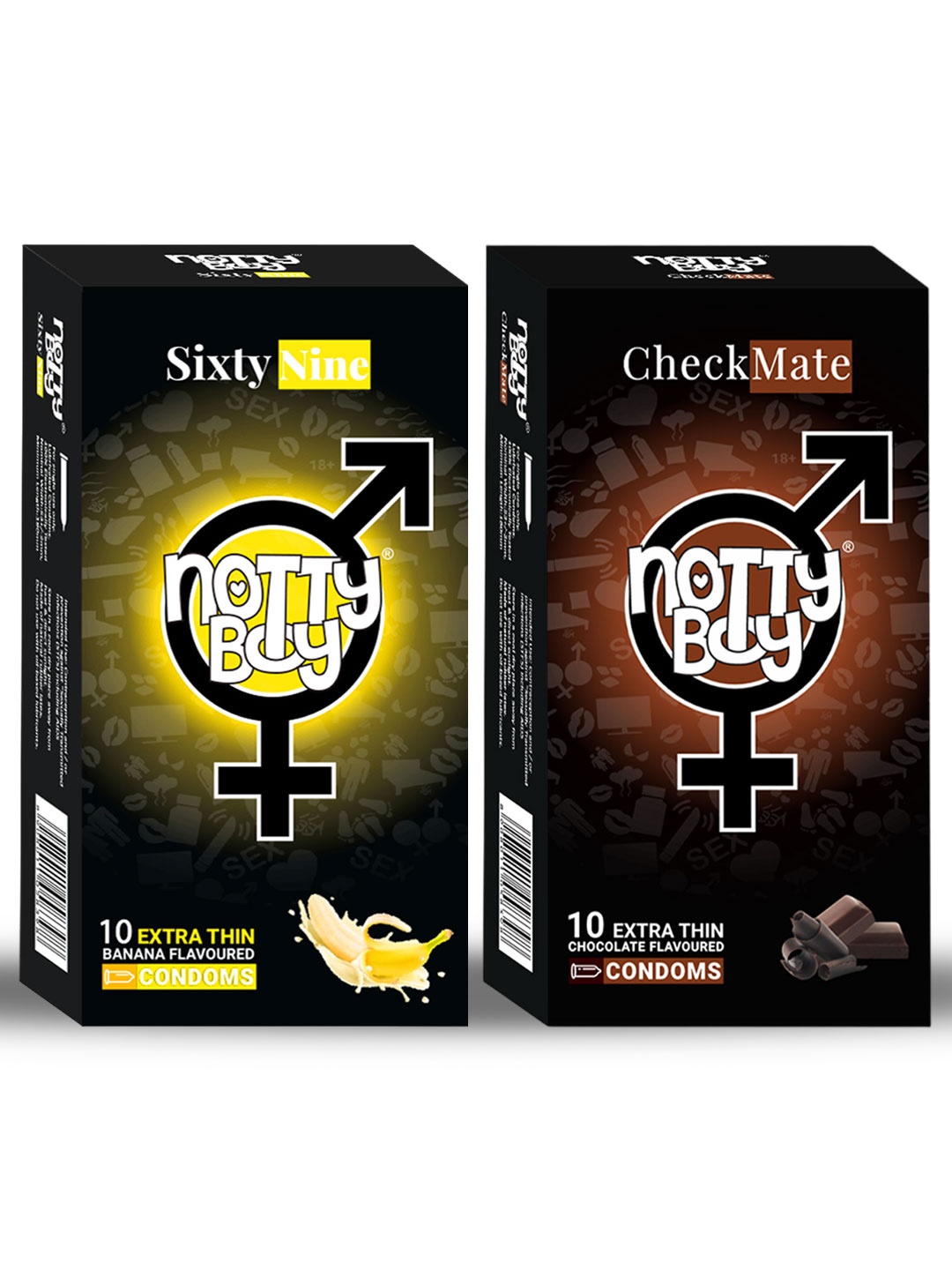 

noTTy Boy Men Set of Sixty Nine & Check Mate Lubricated Condoms - 10 Pcs each, Brown