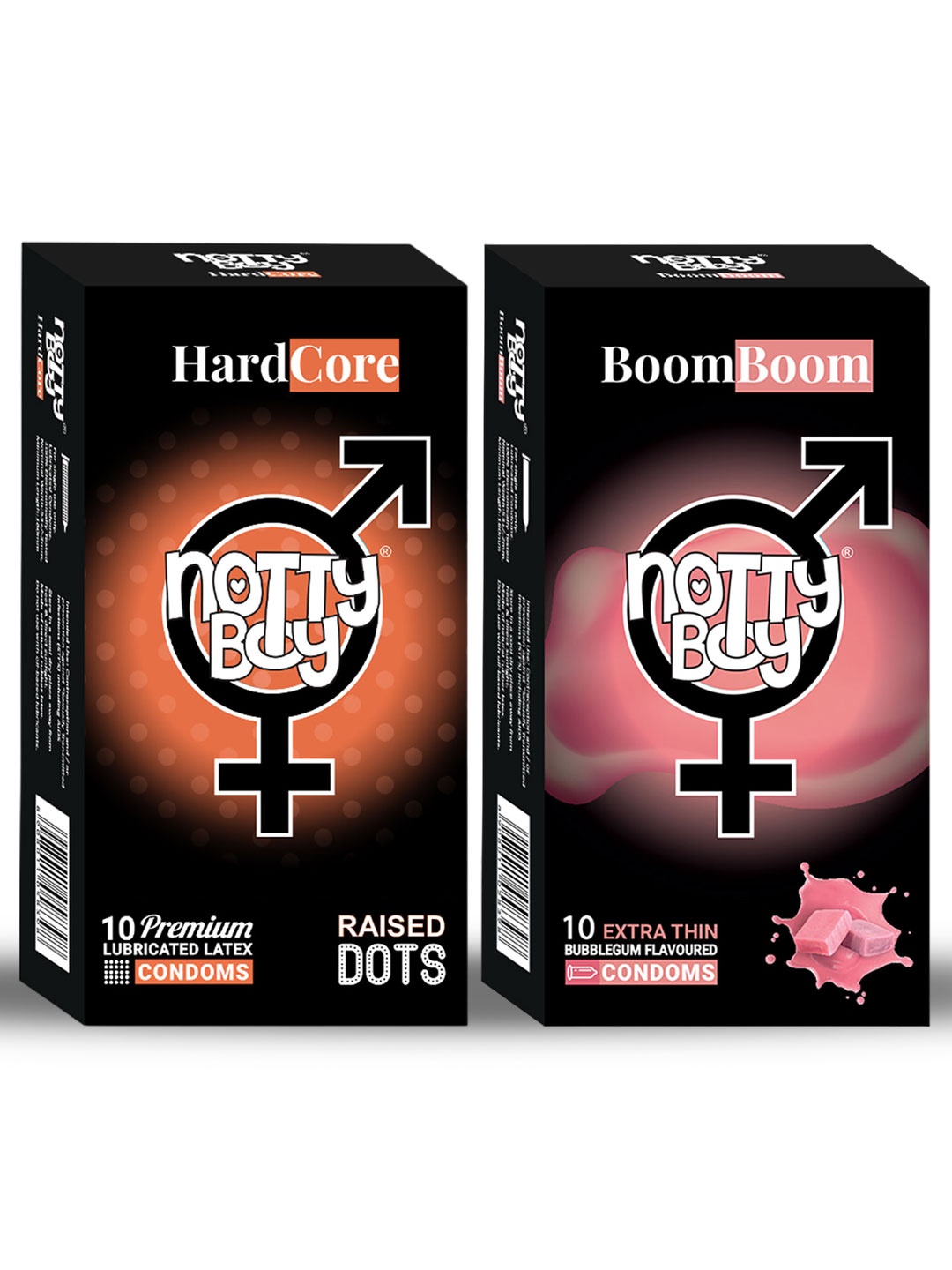 

noTTy Boy Set Of Hard Core Raised Dots & Boom Boom Bubblegum Flavour Condoms - 10Pcs Each, Pink