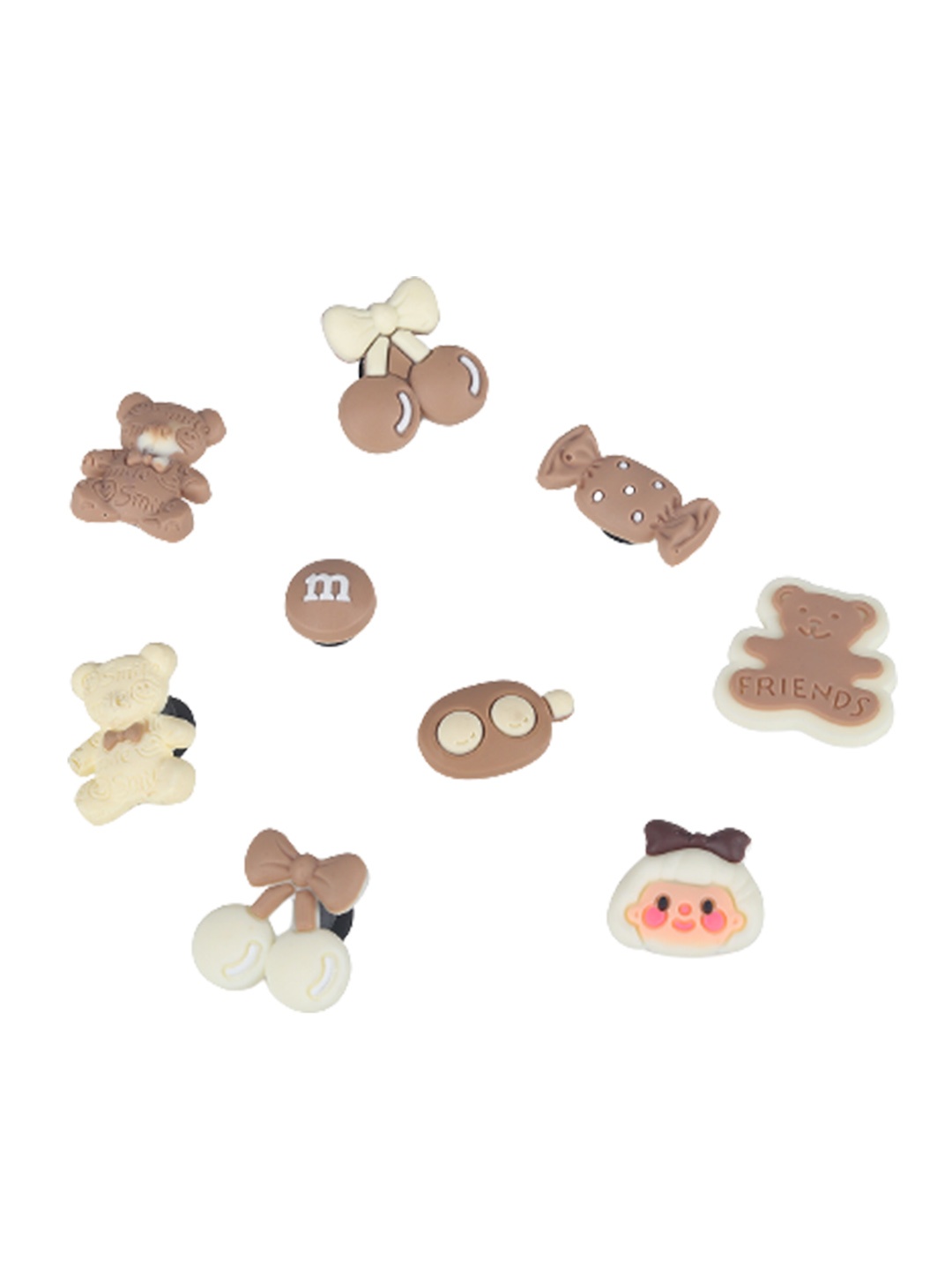 

CASSIEY Set Of 9 Teddy Bear Clogs Shoes Jibbitz, Off white