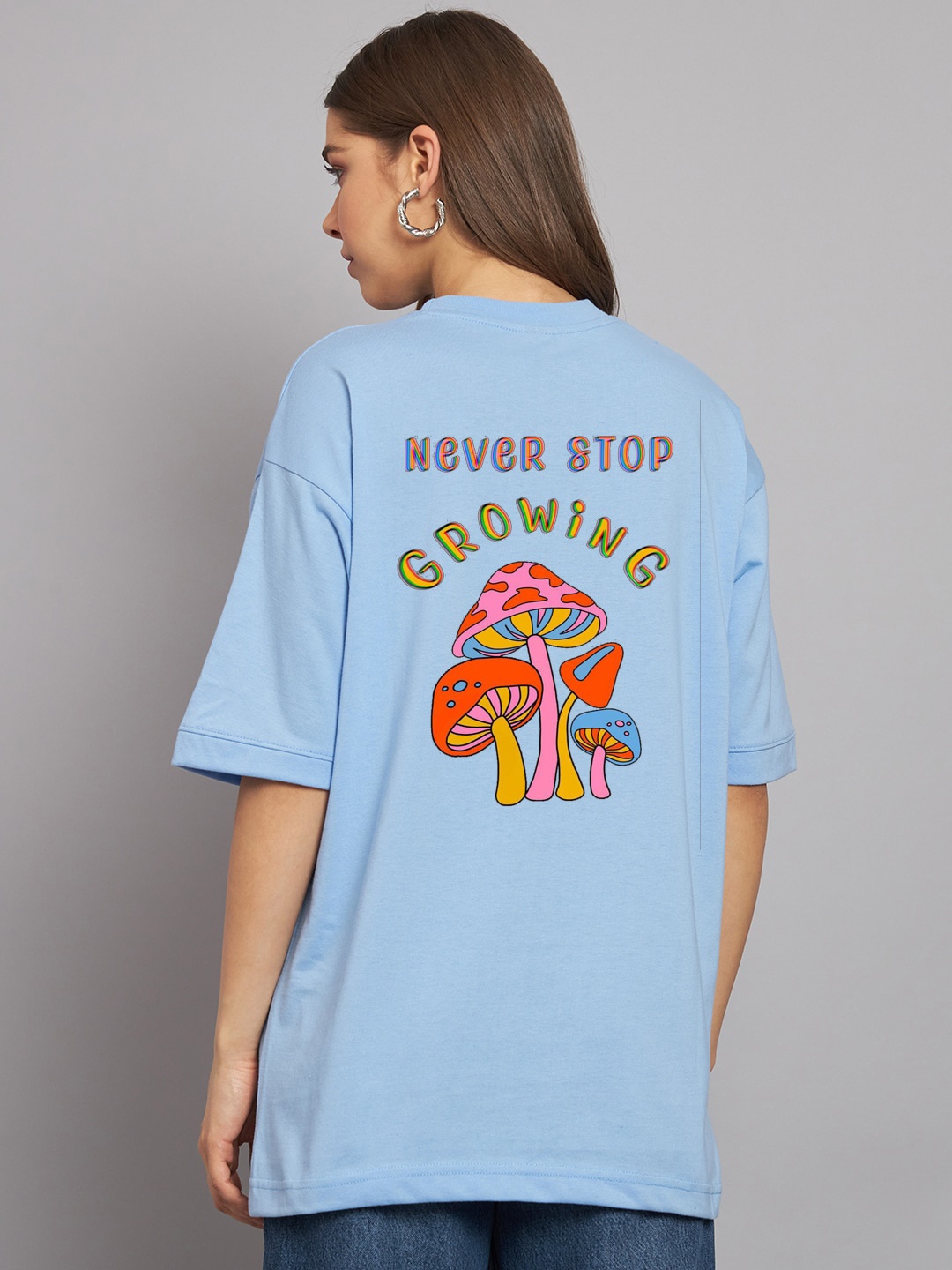 

Imsa Moda Graphic Printed Drop Shoulder Sleeves Oversized Cotton T-shirt, Blue