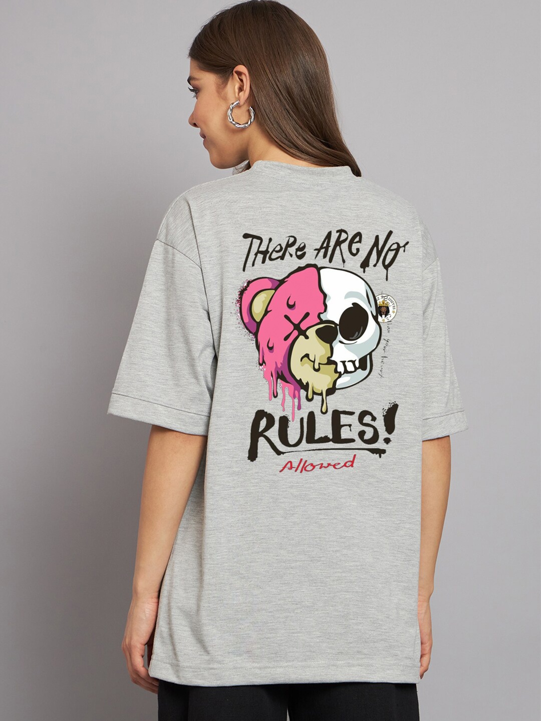 

Imsa Moda Typography Printed Oversized Cotton T-shirt, Grey