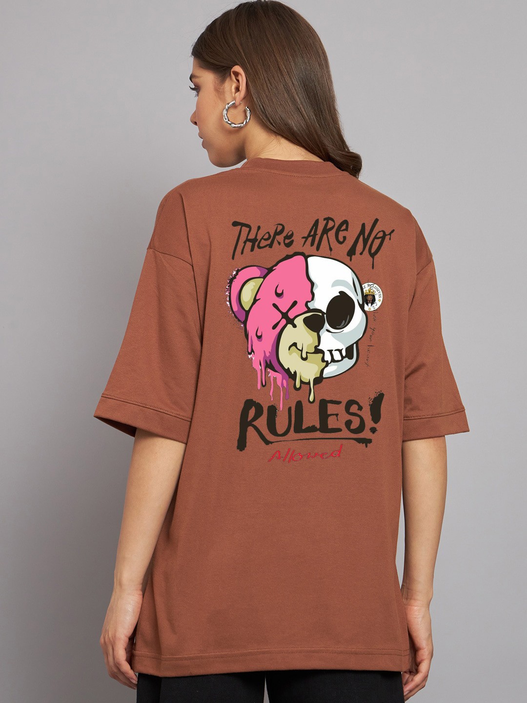 

Imsa Moda Typography Printed Oversized Cotton T-shirt, Coffee brown