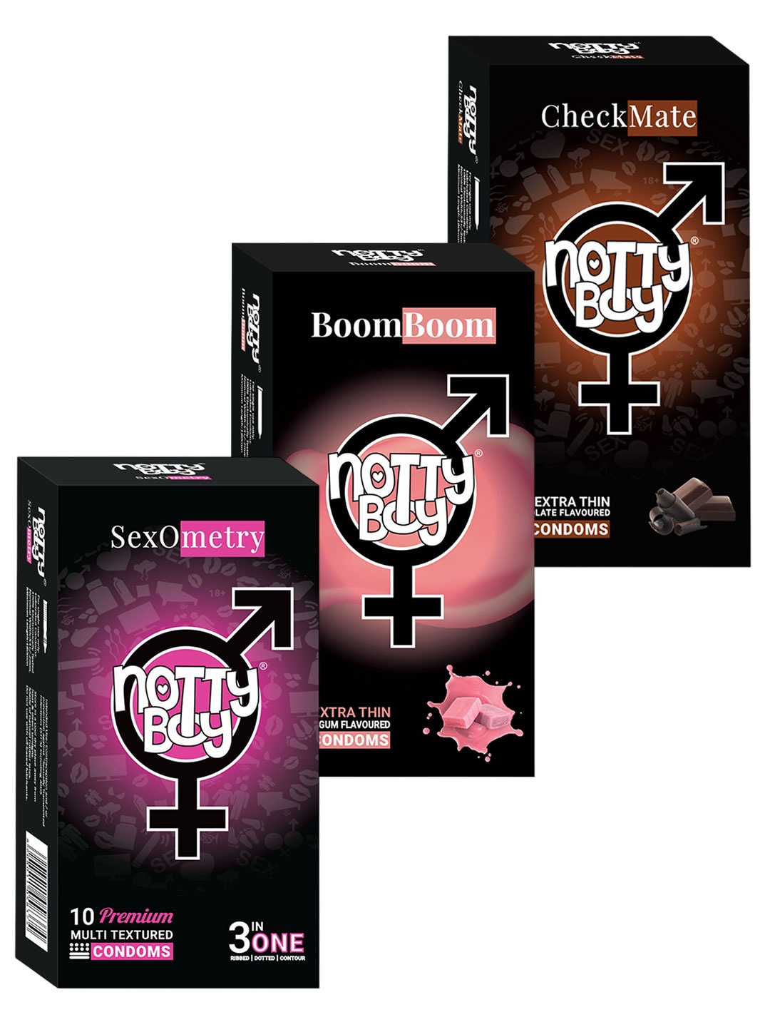 

Notty Boy Set Of 3 - Bubblegum and Chocolate Flavour Condoms 10 Pcs Each, White