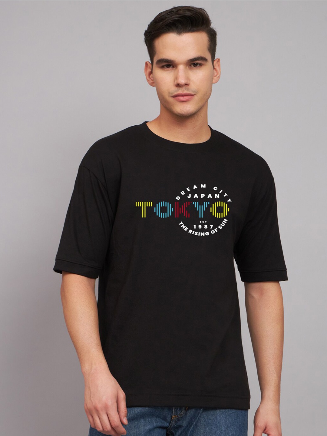

Imsa Moda Men Typography Printed Cotton Oversized T-shirt, Black