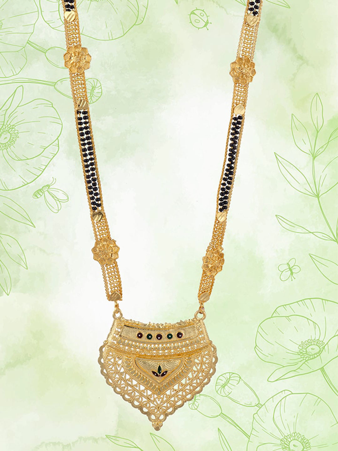 

Ramdev Art Fashion Jwellery Gold-Plated Stone-Studded & Beaded Mangalsutra