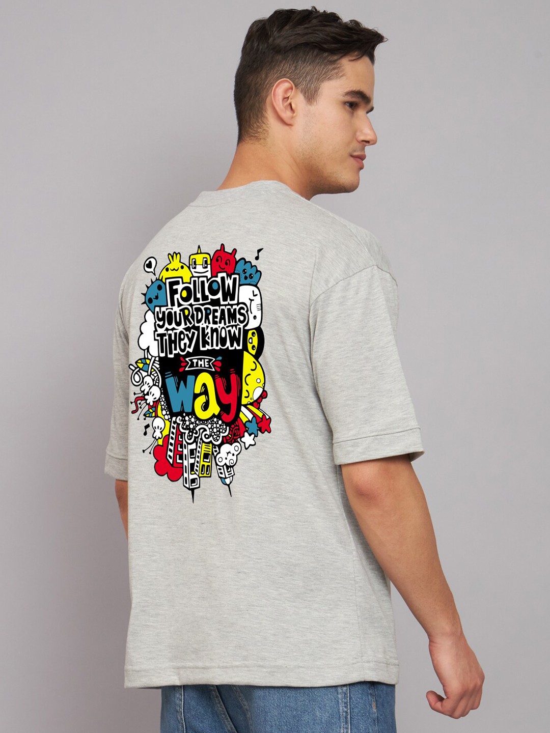 

Imsa Moda Men Typography Printed Cotton Oversized T-shirt, Grey