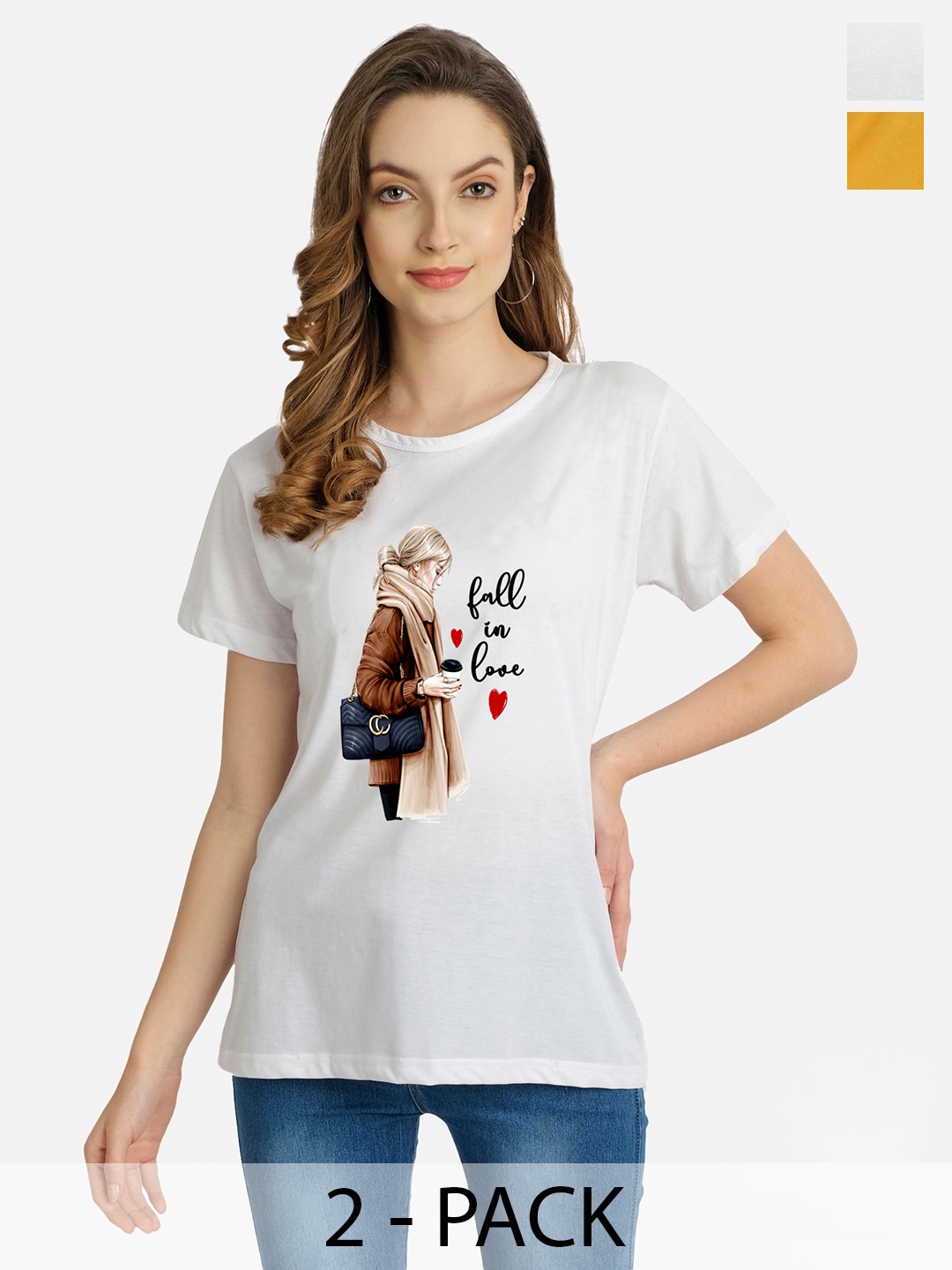 

CHOZI Pack of 2 Graphic Printed Cotton T-shirt, White
