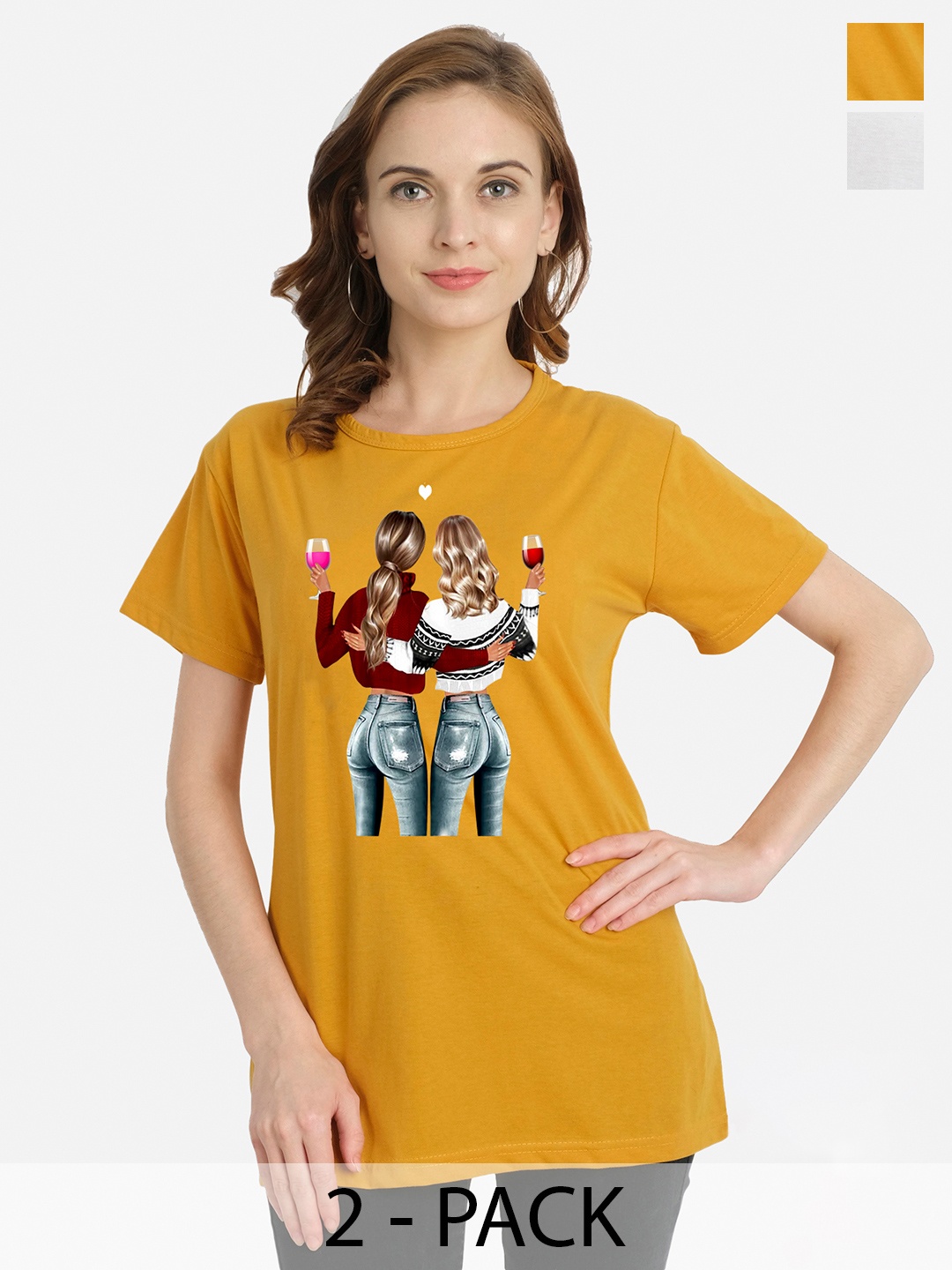 

CHOZI Pack of 2 Graphic Printed Cotton T-shirt, Mustard