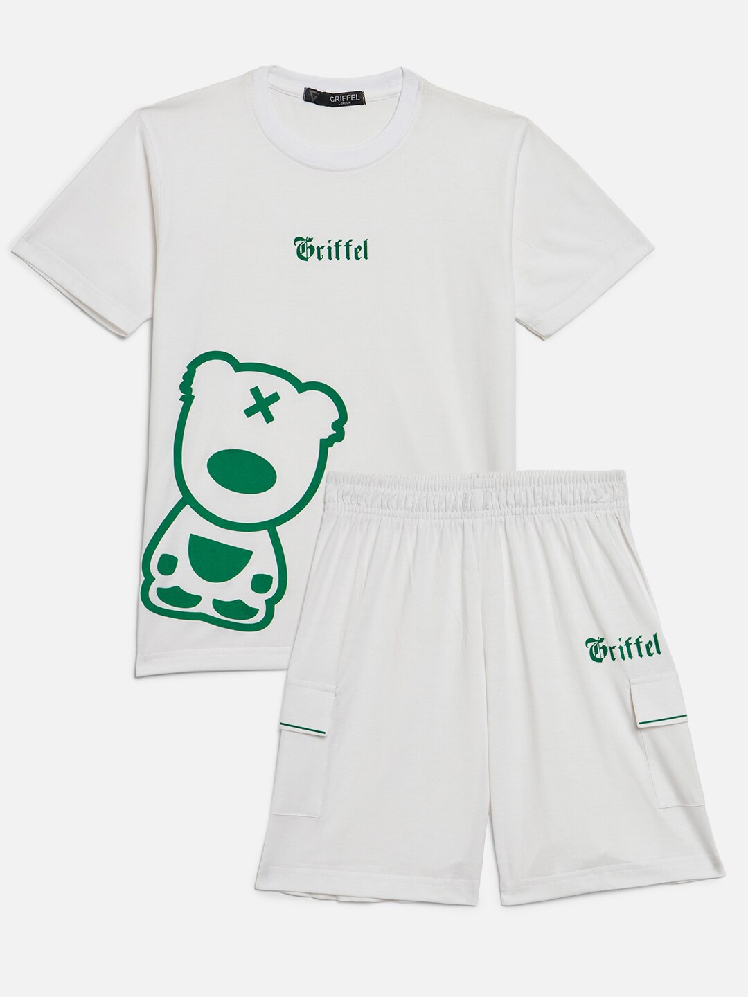 

GRIFFEL Boys Graphic Printed T-shirt with Shorts, White
