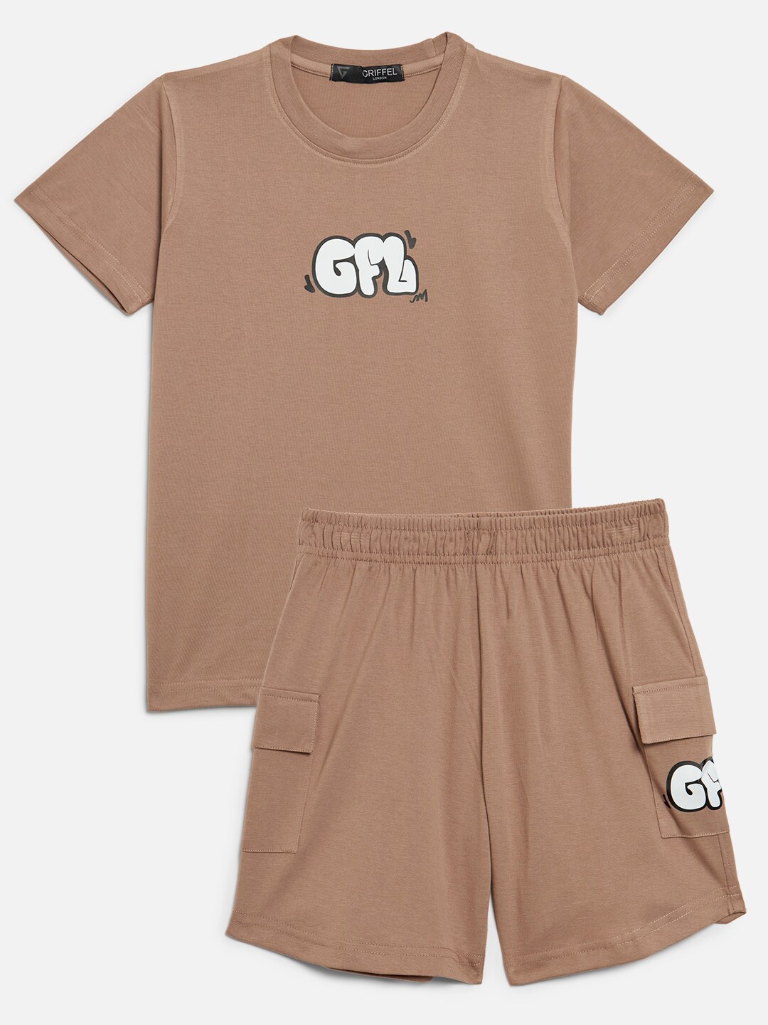 

GRIFFEL Boys Round Neck T-Shirt With Shorts, Brown
