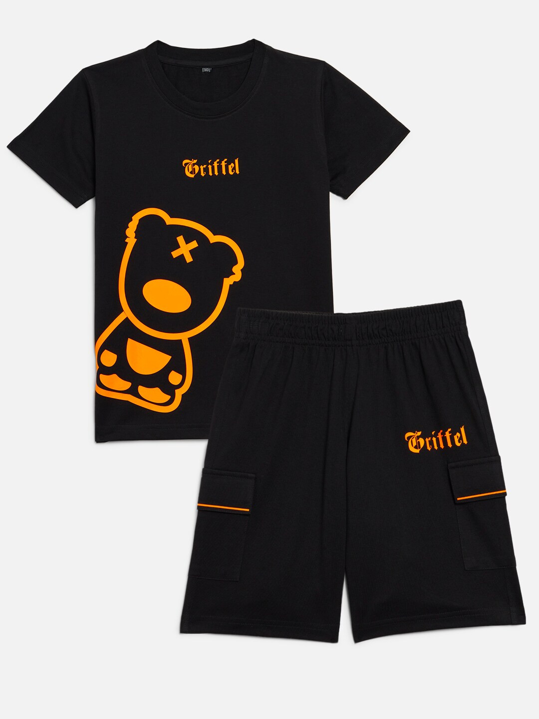 

GRIFFEL Boys Round Neck T-Shirt With Shorts, Black