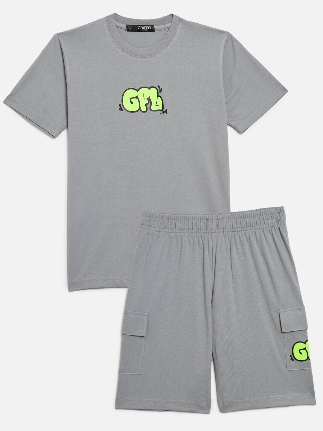 

GRIFFEL Boys Round Neck T-Shirt With Shorts, Grey