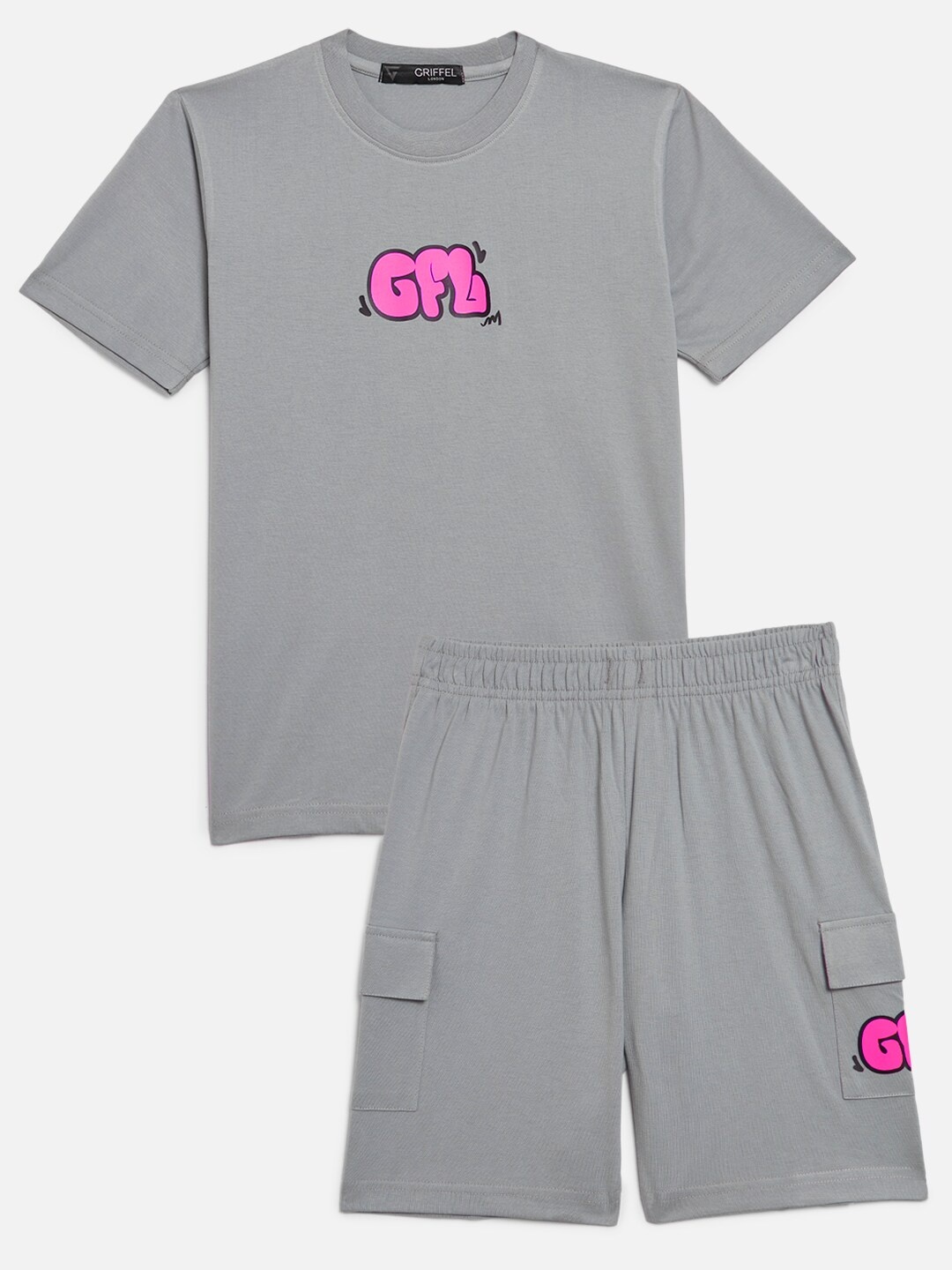 

GRIFFEL Boys Round Neck T-Shirt With Shorts, Grey