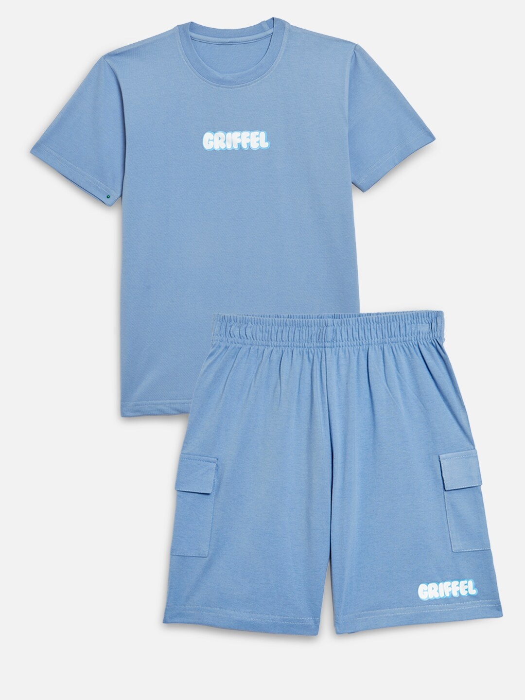 

GRIFFEL Boys Typography Printed T-shirt with Shorts, Blue