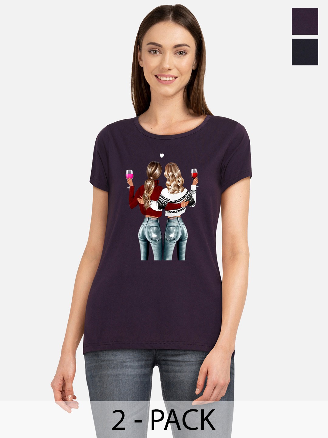 

CHOZI Pack Of 2 Printed Cotton T-shirt, Purple
