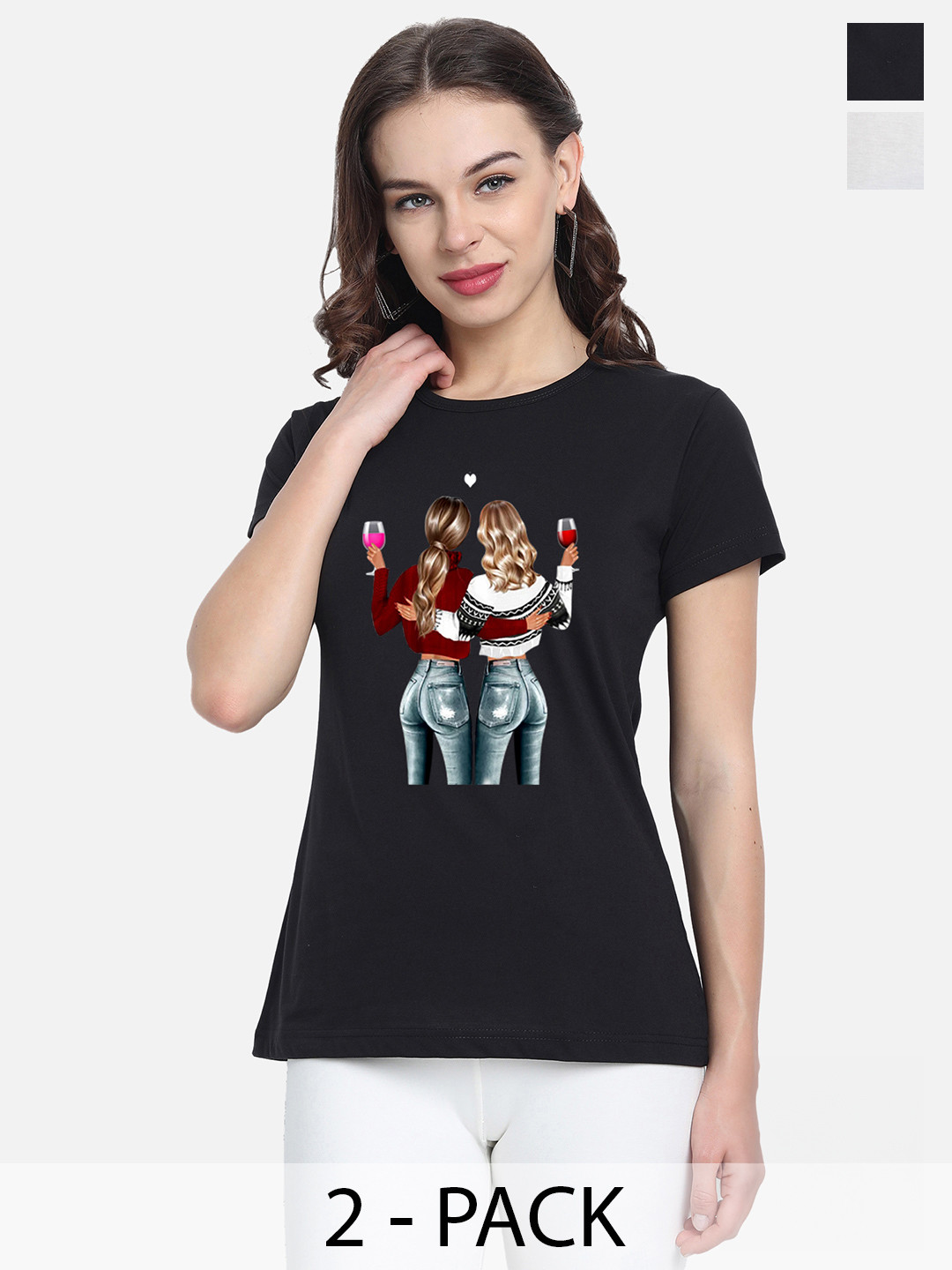 

CHOZI Pack Of 2 Printed Cotton T-shirt, Black