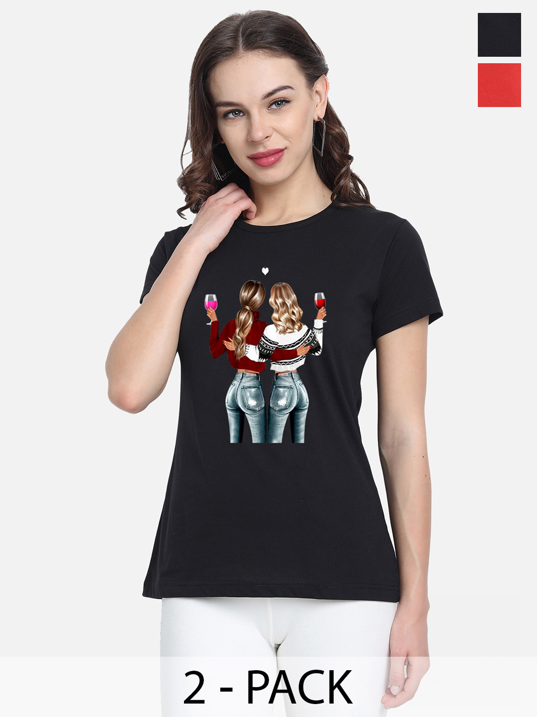 

CHOZI Pack Of 2 Printed Cotton T-shirt, Black