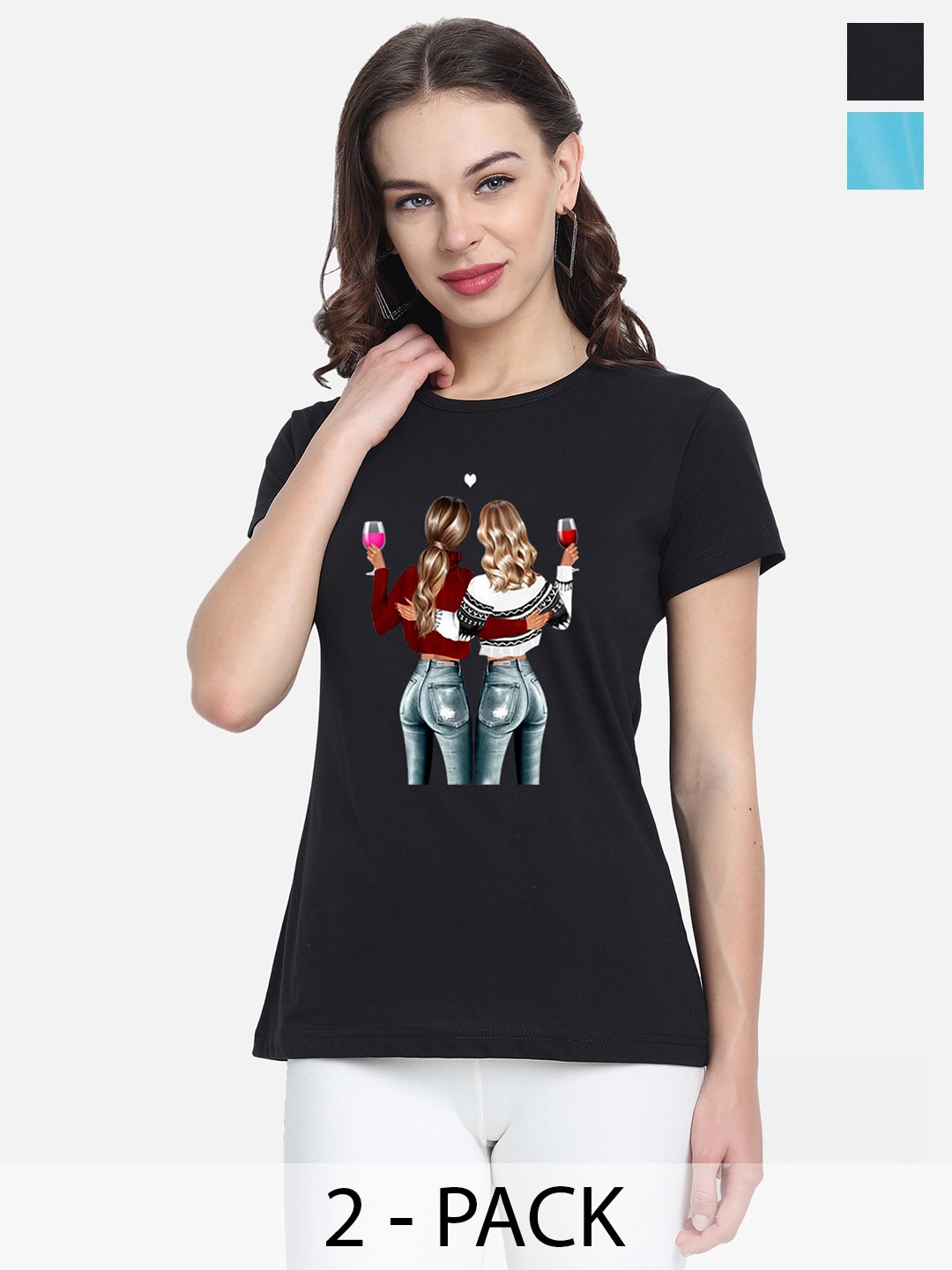 

CHOZI Pack Of 2 Printed Cotton T-shirt, Black