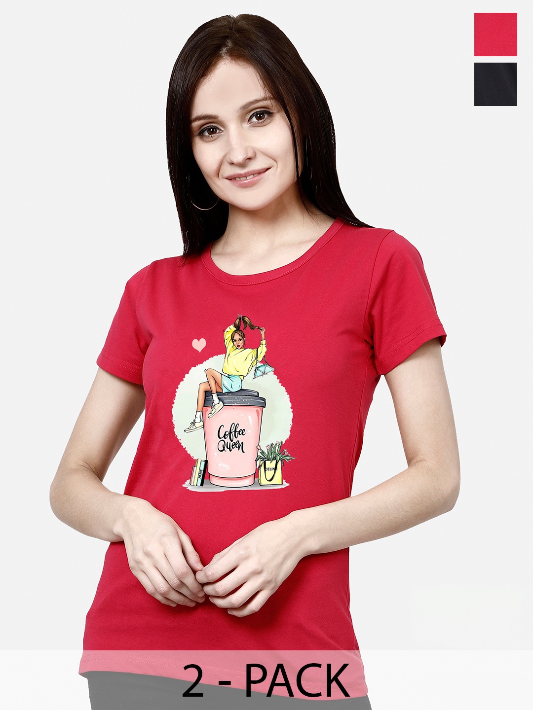 

CHOZI Pack Of 2 Printed Cotton T-shirt, Red