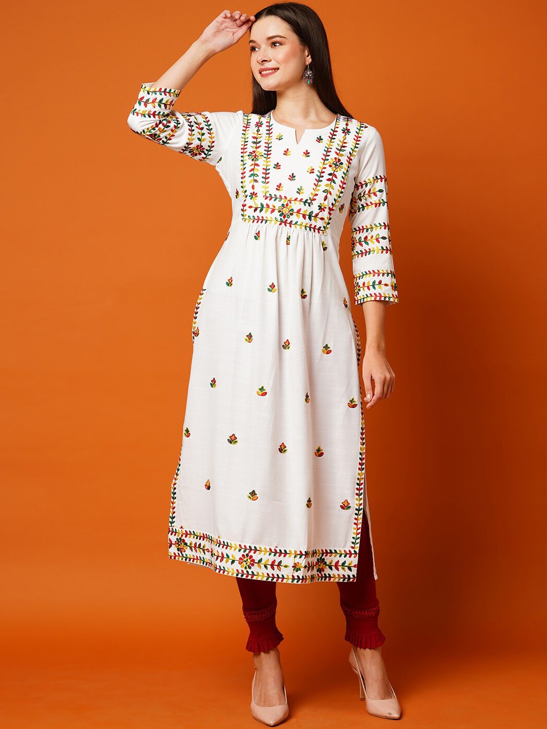 

KALINI Floral Embroidered Cotton Kurta, White