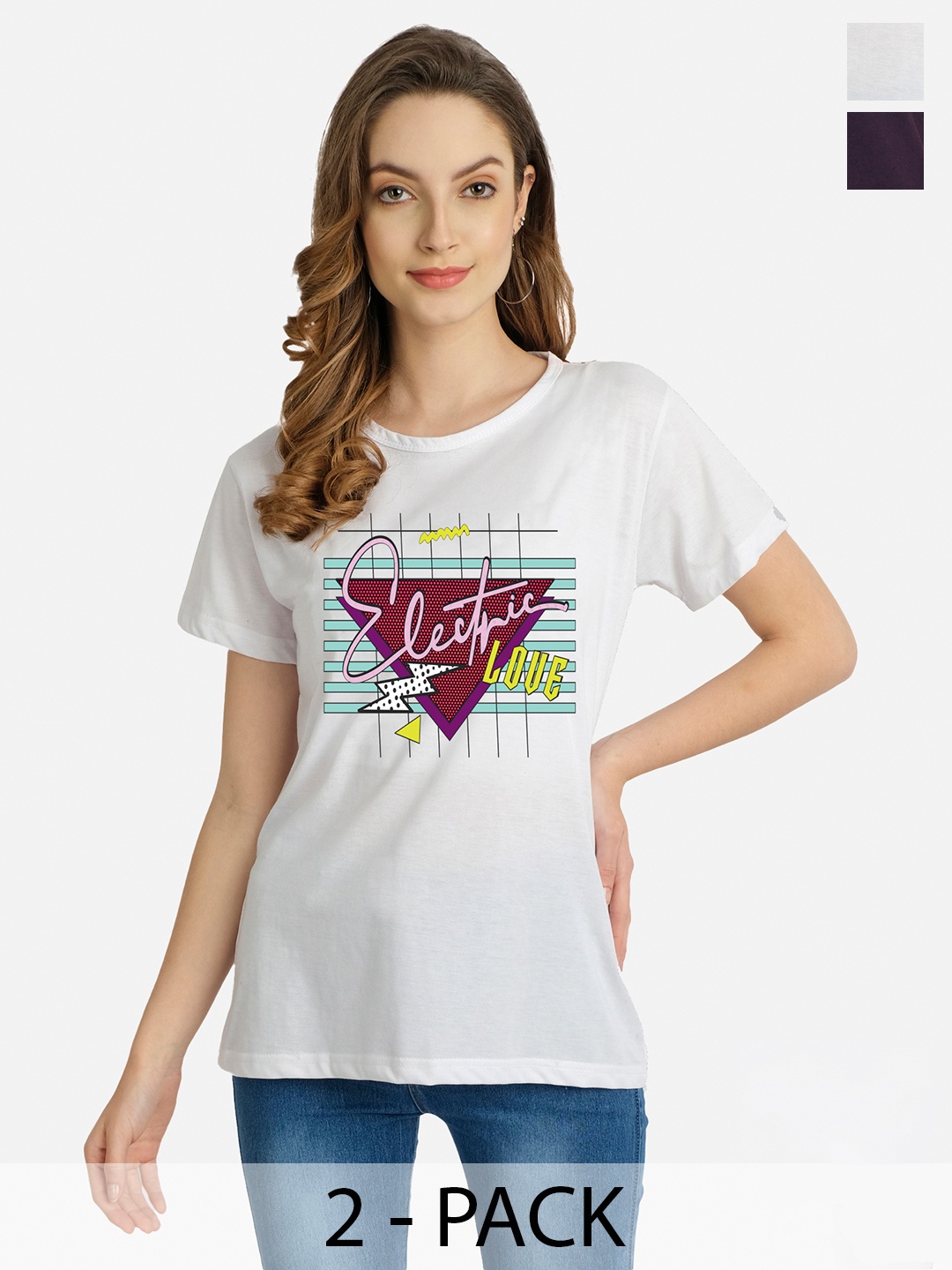 

CHOZI Pack of 2 Graphic Printed Cotton T-shirt, White