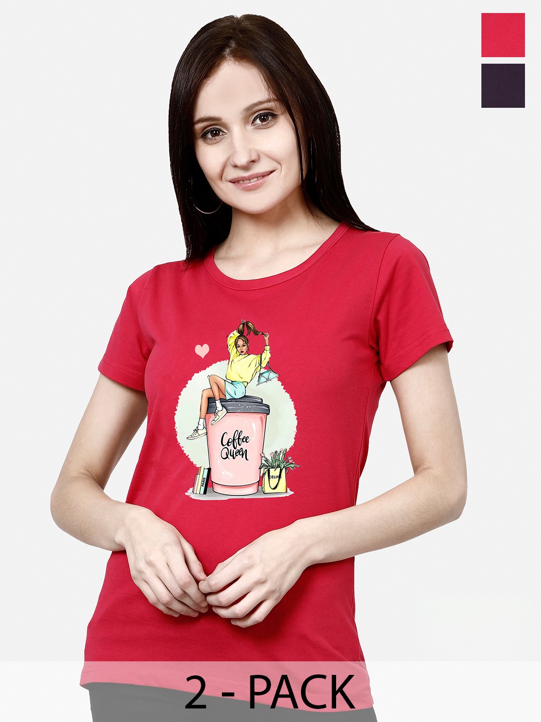 

CHOZI Pack of 2 Graphic Printed Cotton T-shirt, Red