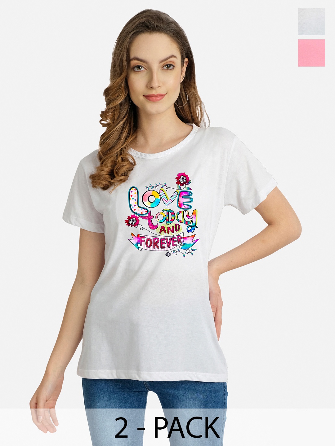

CHOZI Pack of 2 Graphic Printed Cotton T-shirt, White